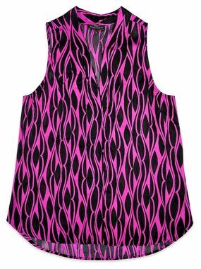 Vince Camuto Women’s Sleeveless Blouse Size L Pink Black Abstract V-Neck Flowy